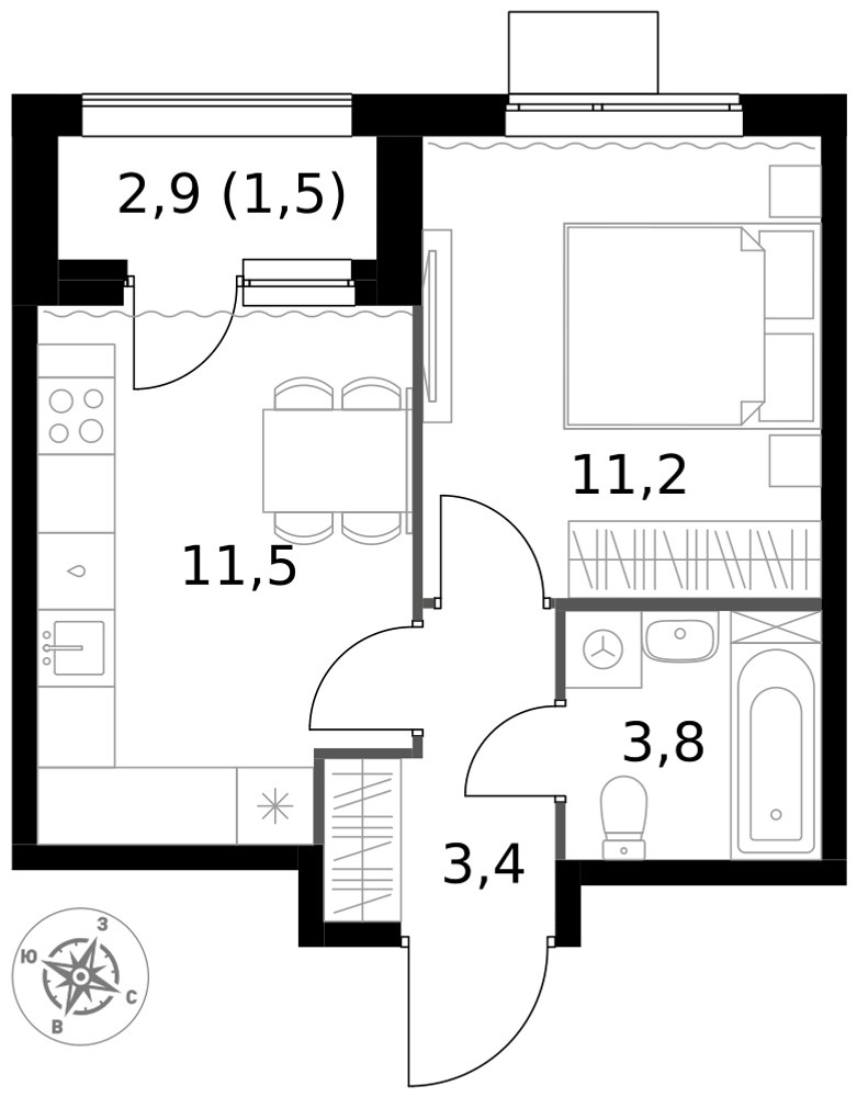Планировка 31.4 м²