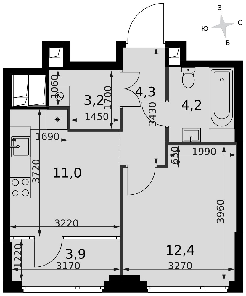Планировка 39.0 м²