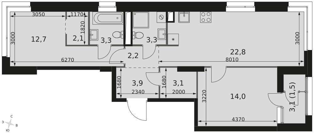 Планировка 68.9 м²