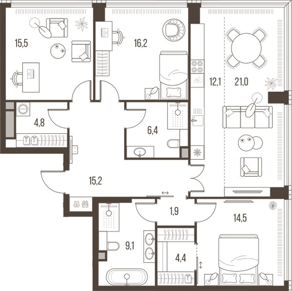 Планировка 121.1 м²
