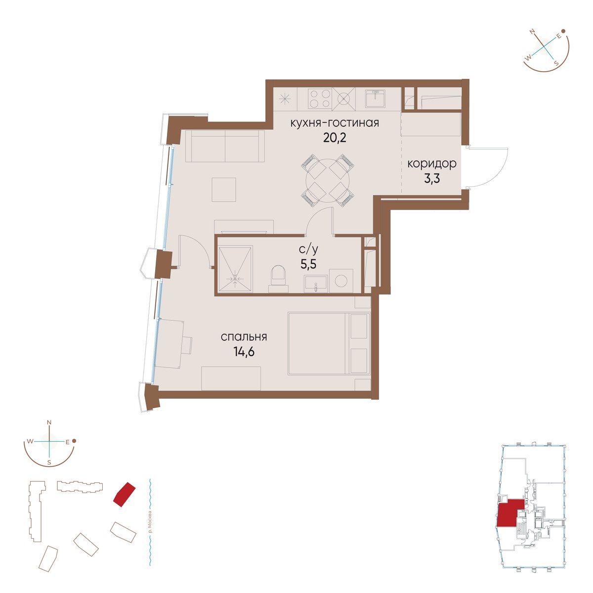 Планировка 43.6 м²