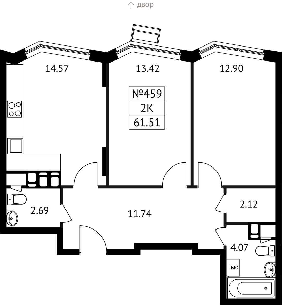 Планировка 61.51 м²
