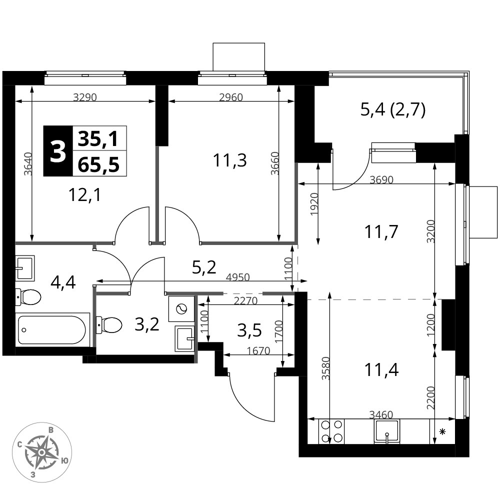 Планировка 65.5 м²