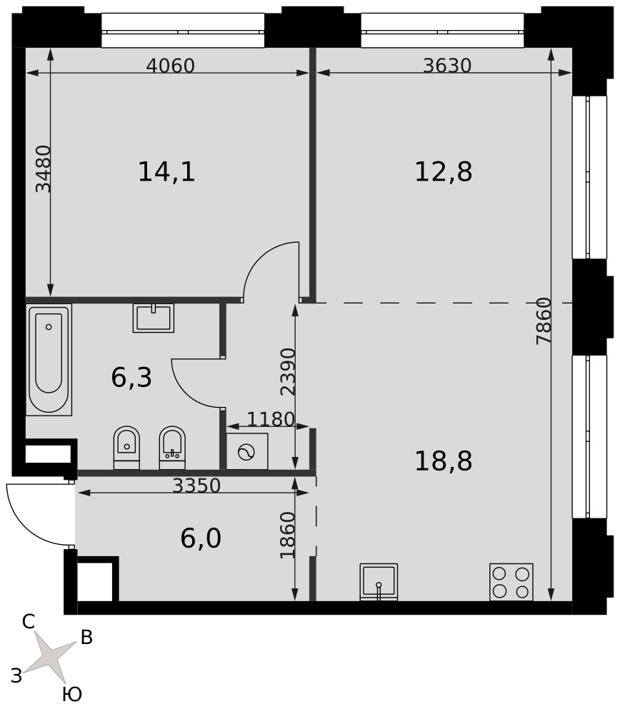 Планировка 58.0 м²