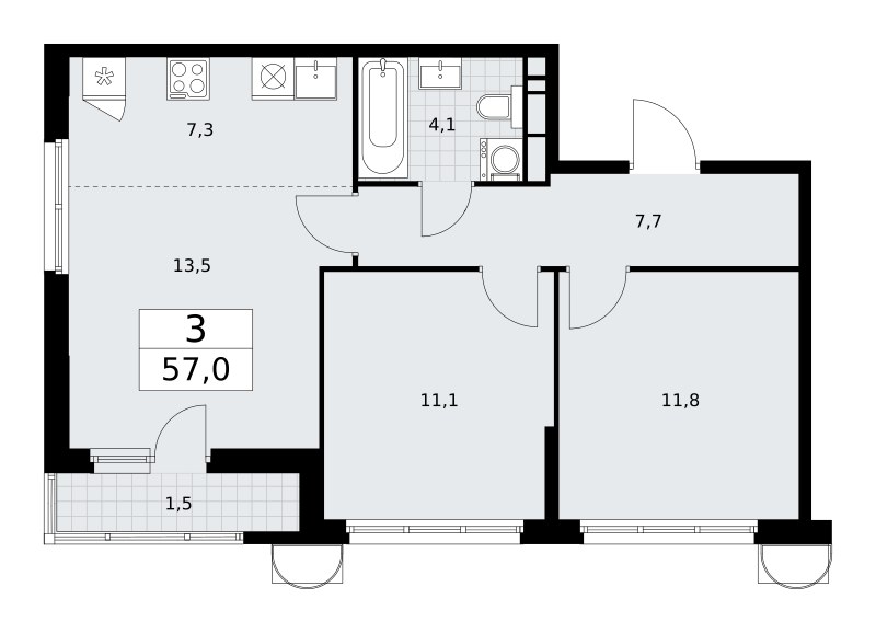 Планировка 57.0 м²