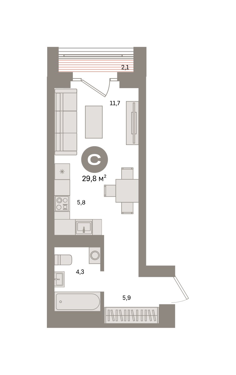 Планировка 29.8 м²