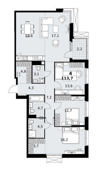 Планировка 113.7 м²