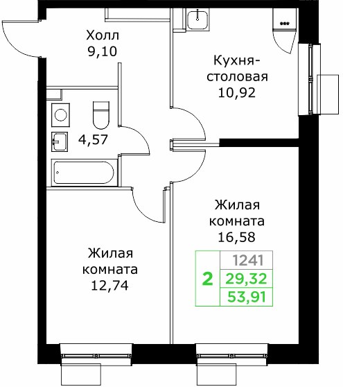 Планировка 53.9 м²