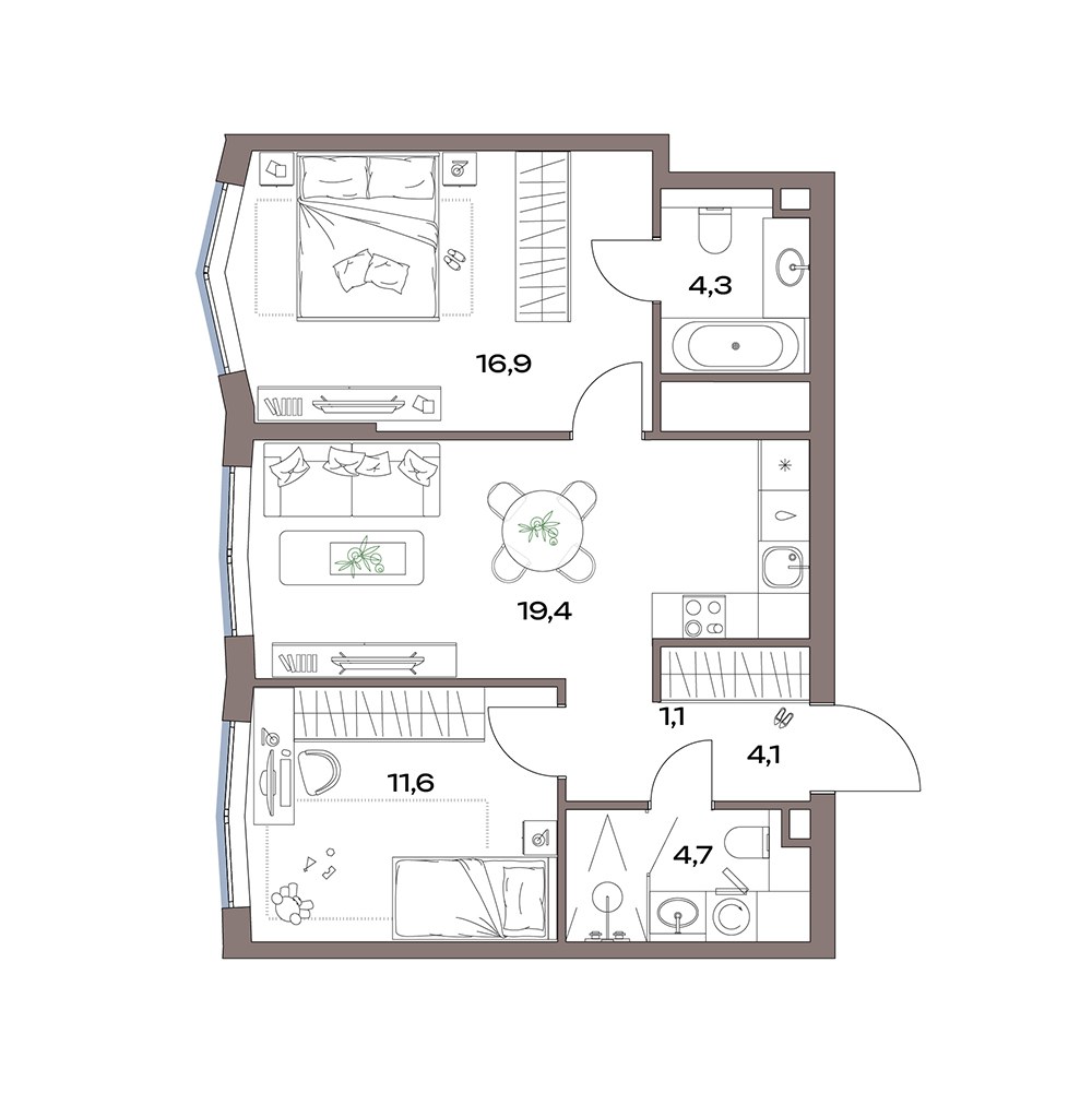 Планировка 63.0 м²