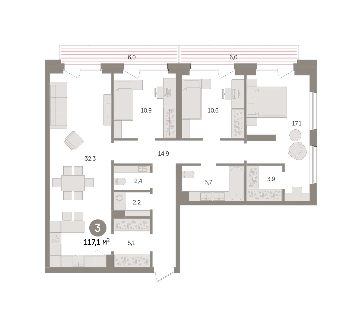 Планировка 117.1 м²