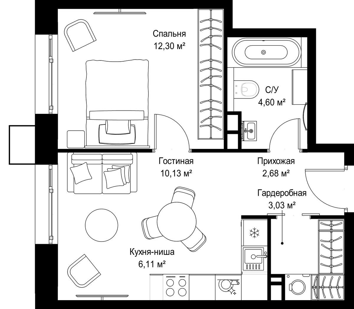 Планировка 38.85 м²