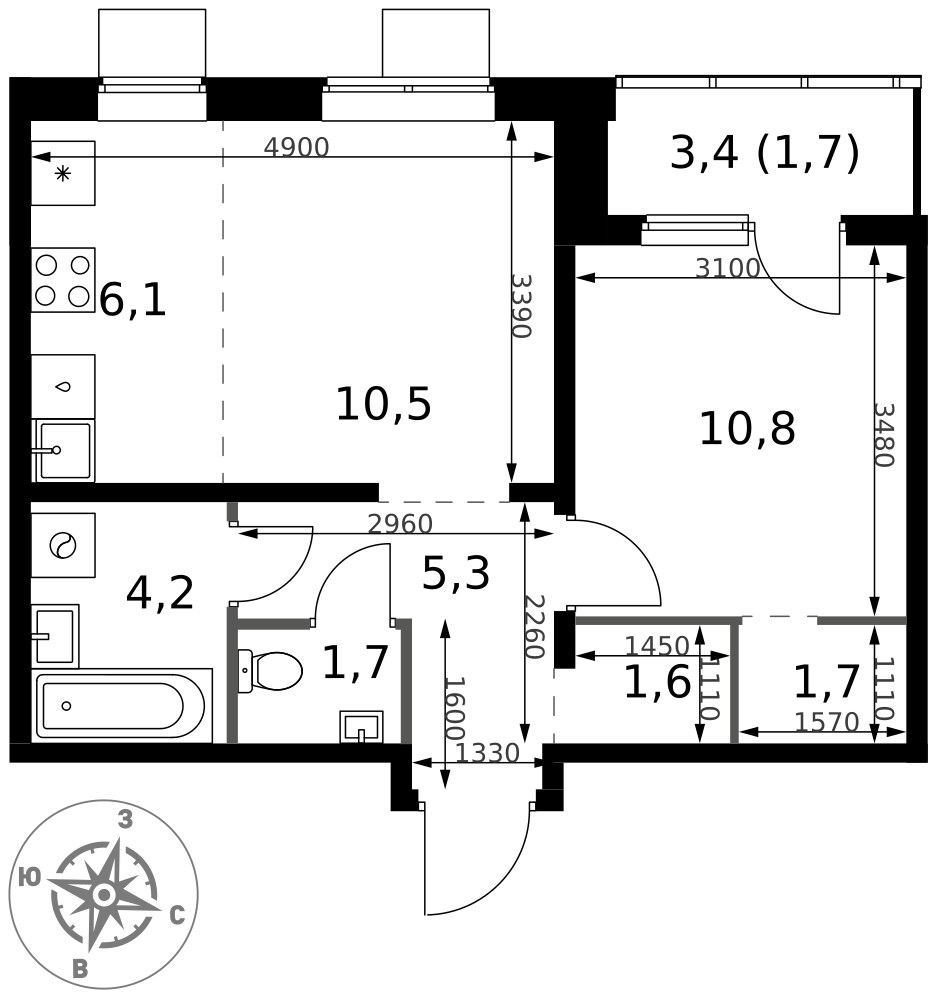 Планировка 43.6 м²