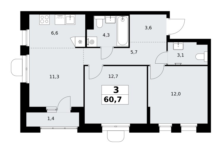 Планировка 60.7 м²