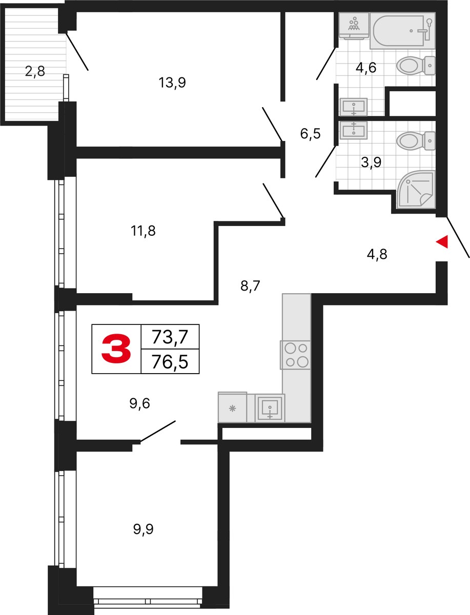 Планировка 76.5 м²