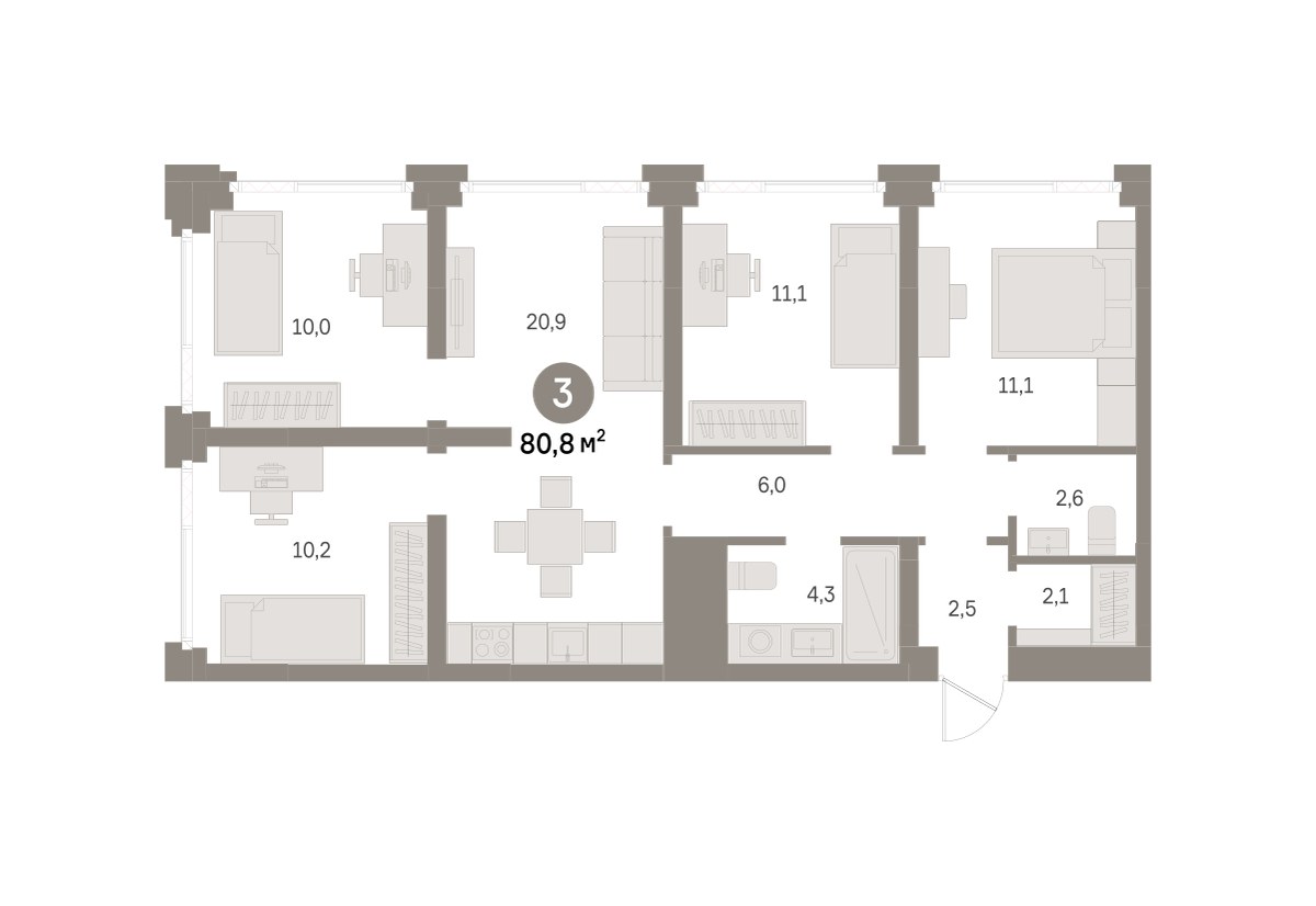 Планировка 80.8 м²