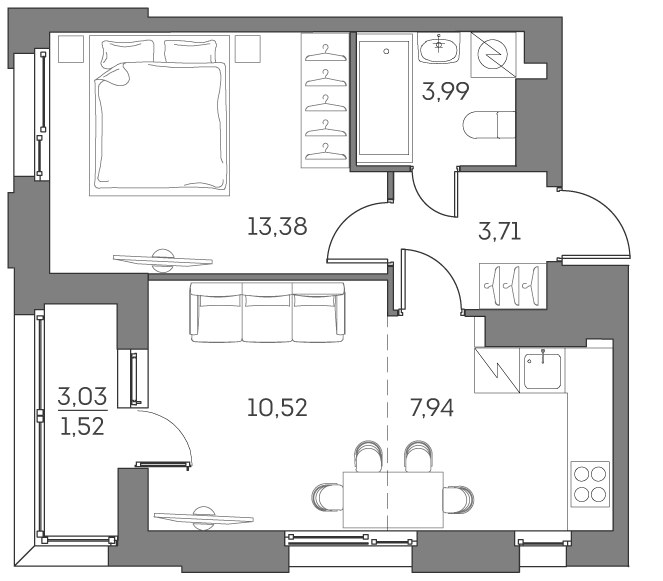 Планировка 41.06 м²