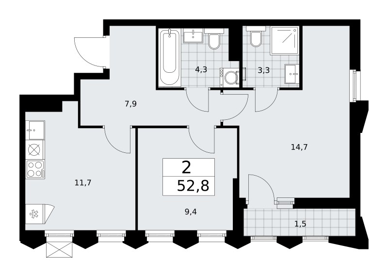 Планировка 52.8 м²