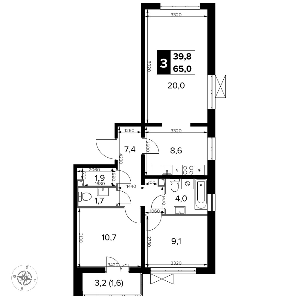 Планировка 65.3 м²