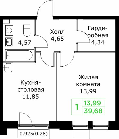 Планировка 39.5 м²