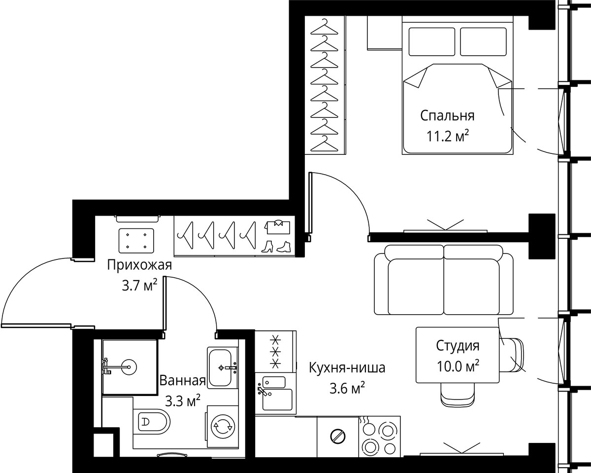Планировка: 1-комнатная, 31.8 м²