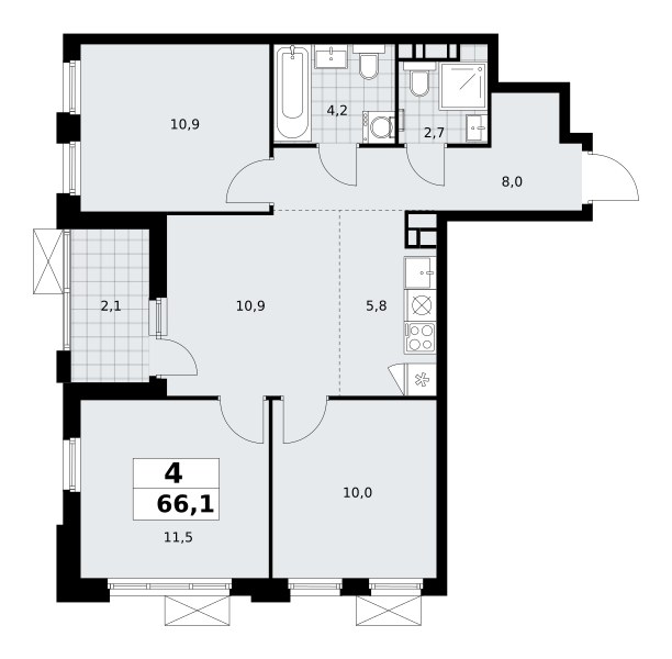 Планировка 66.1 м²