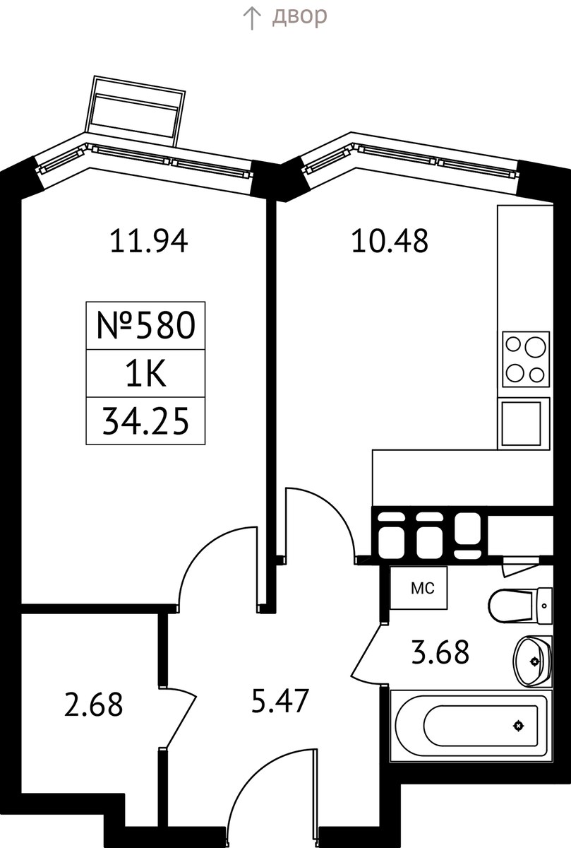 Планировка 34.25 м²