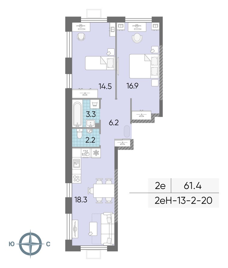 Планировка 60.8 м²