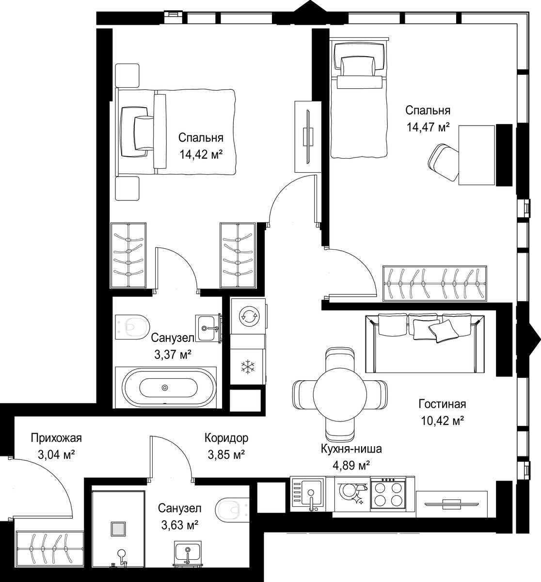 Планировка 58.09 м²