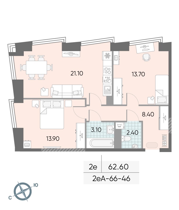Планировка 62.6 м²