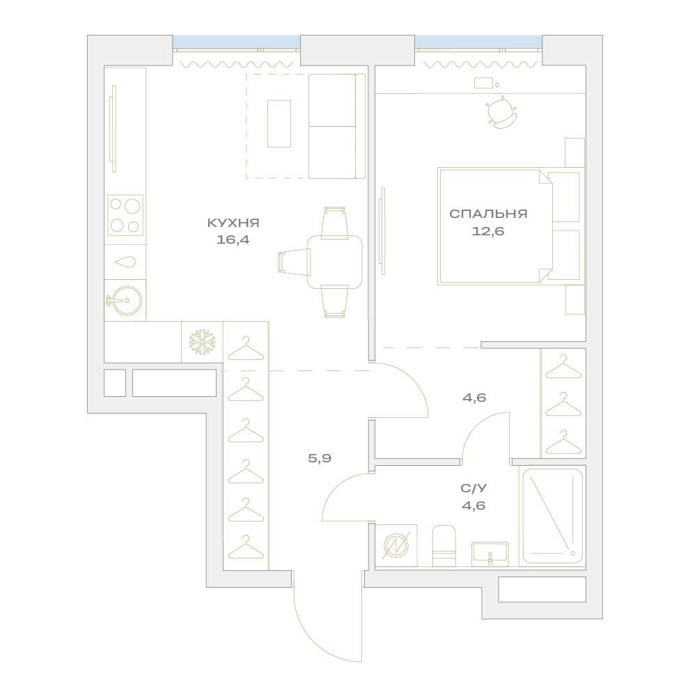 Планировка 44.1 м²