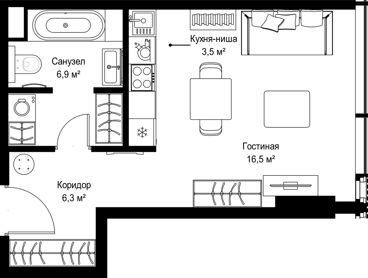 Планировка 33.2 м²