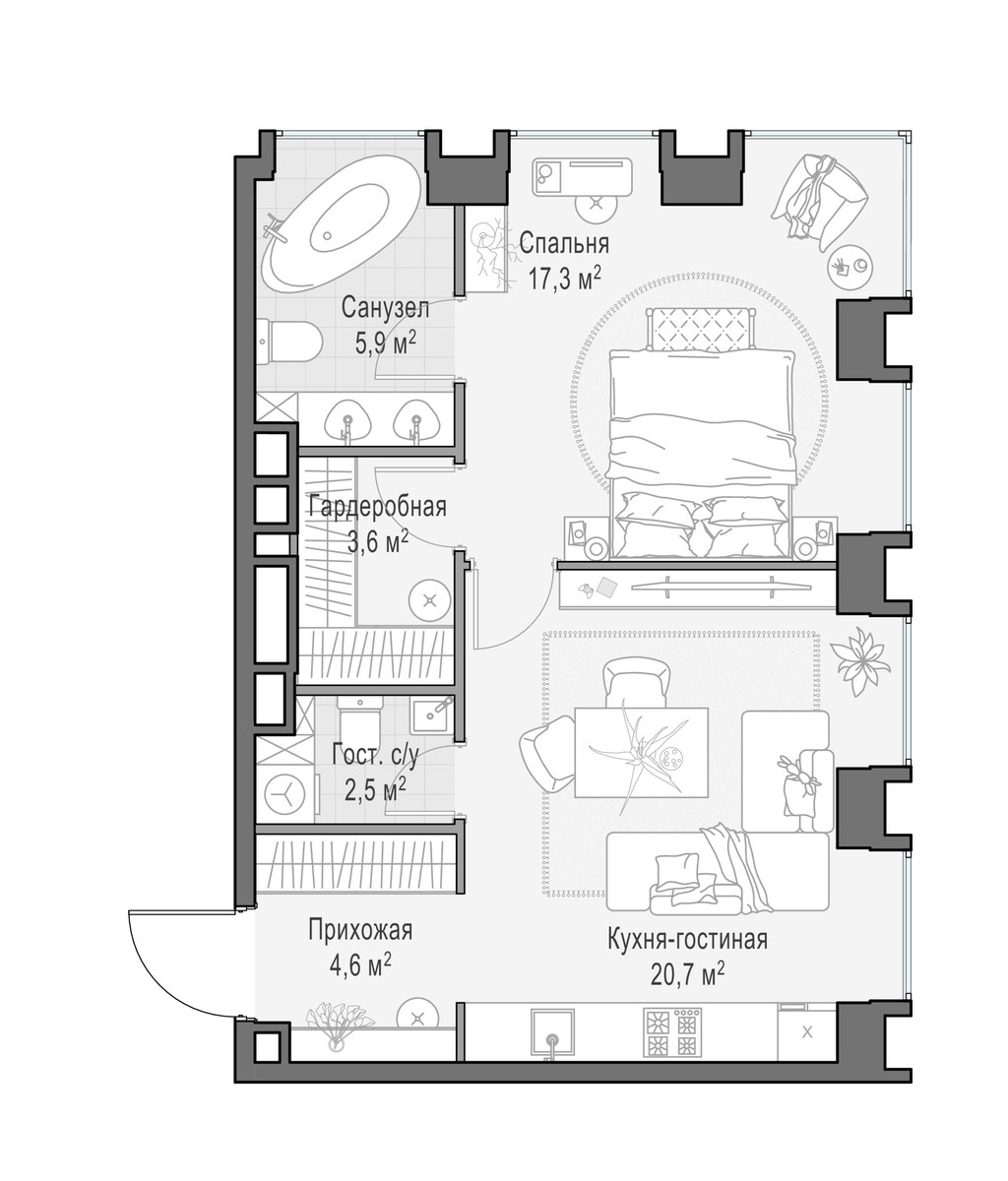 Планировка 54.9 м²