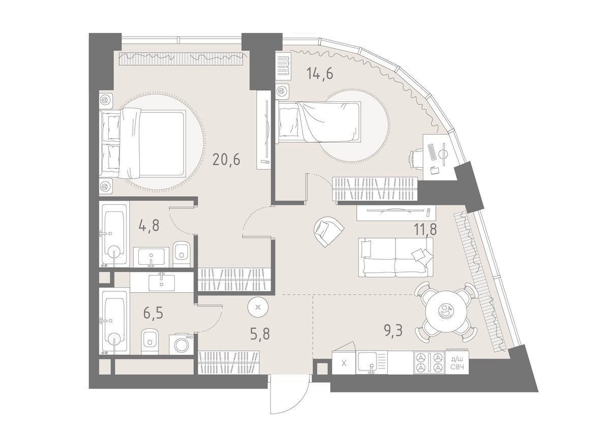 Планировка 73.4 м²