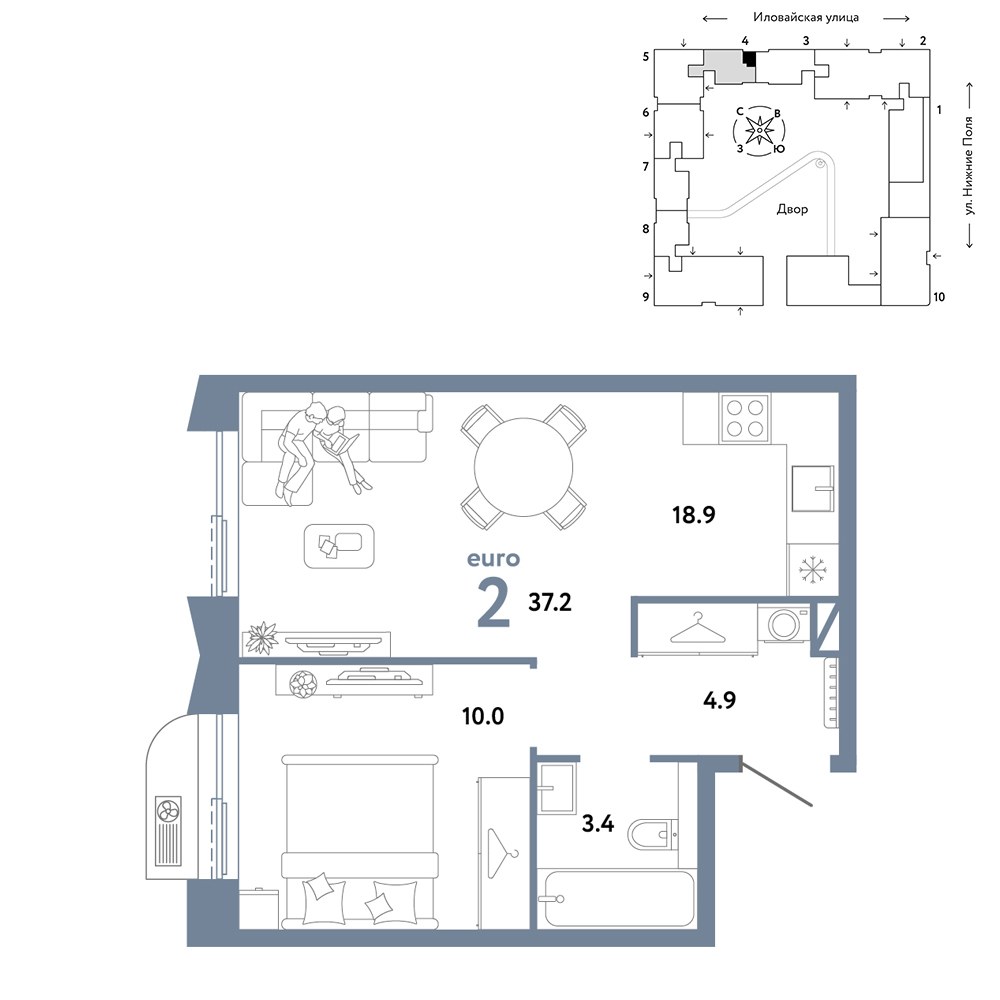 Планировка 37.2 м²