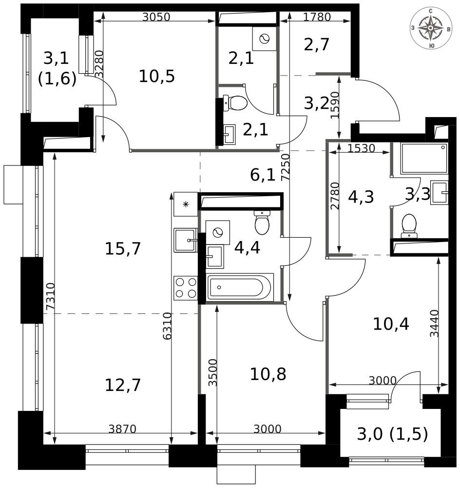 Планировка 91.4 м²