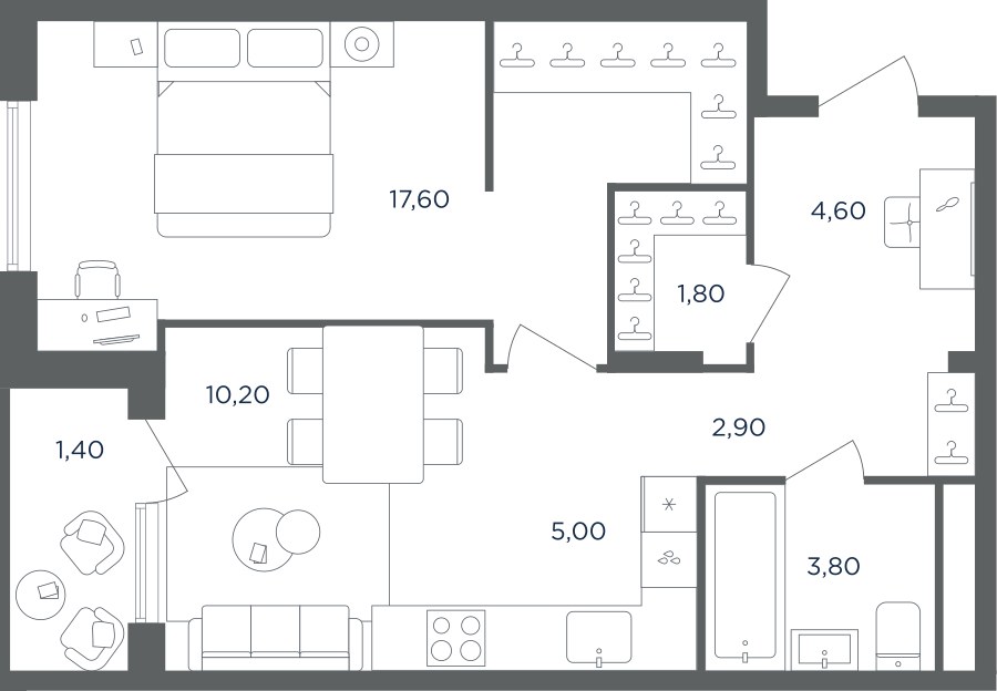 Планировка 45.9 м²