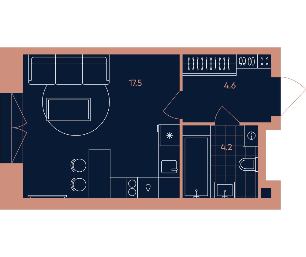 Планировка: 1-комнатная, 26.3 м²
