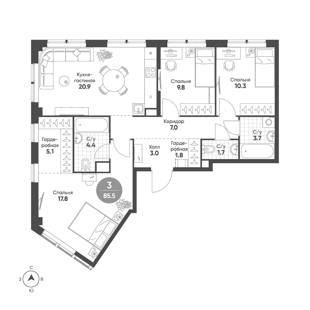 Планировка 85.5 м²