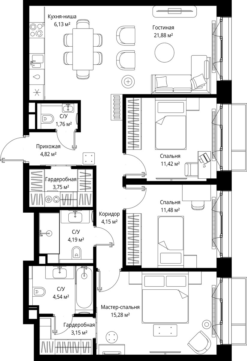 Планировка 92.55 м²
