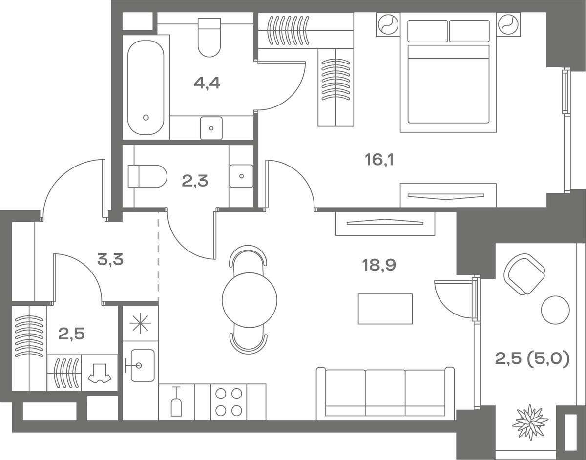Планировка 50.0 м²