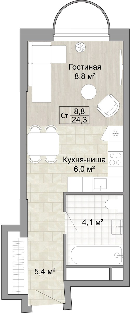 Планировка 24.3 м²