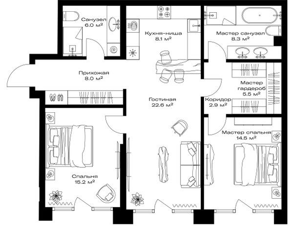 Планировка 91.1 м²