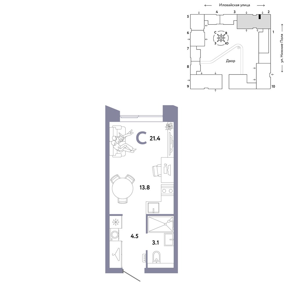 Планировка 21.4 м²