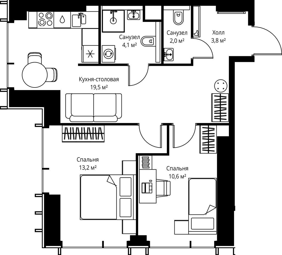 Планировка 53.2 м²