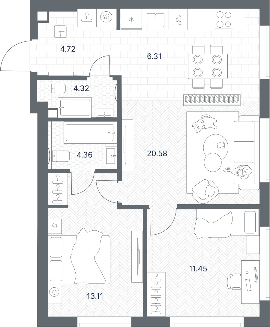 Планировка 64.85 м²