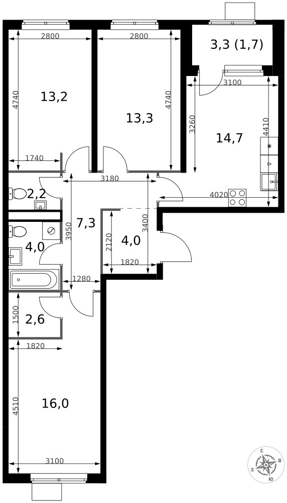 Планировка 79.0 м²