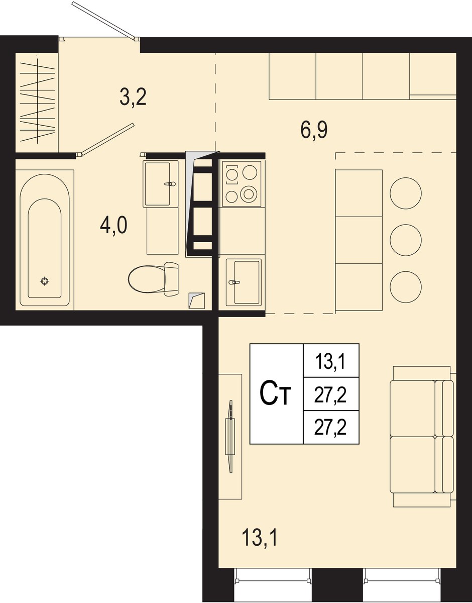 Планировка 27.2 м²