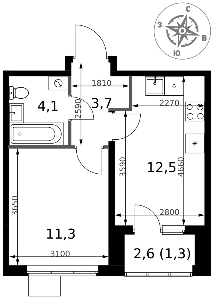 Планировка 32.9 м²