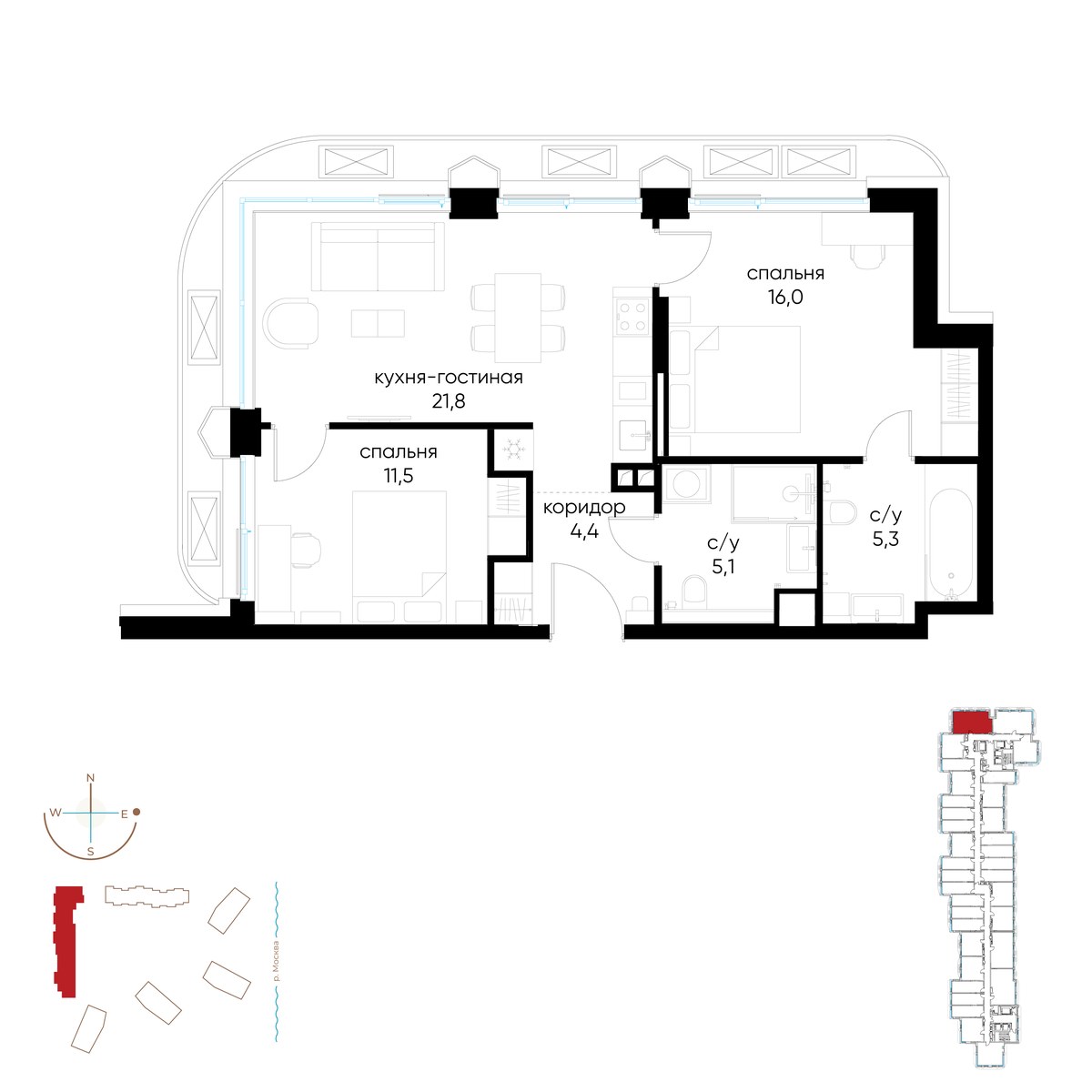 Планировка 64.1 м²