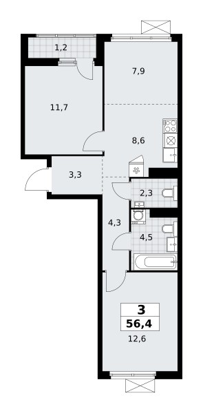Планировка 56.4 м²
